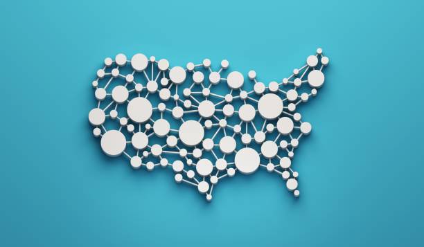 USA United States Network Map. 3D Rendering Illustration Graphic Design