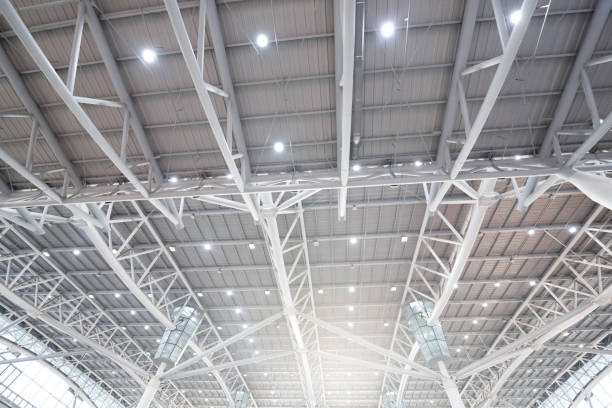 istock Steel structure roof frame for building construction. 1225884288