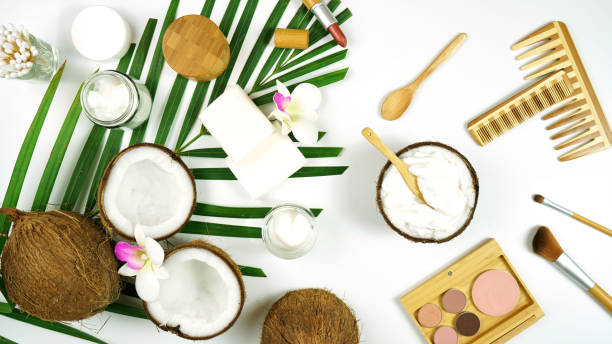 istock Coconut cosmetics with soaps, moisturizers and beauty products. 1225884406