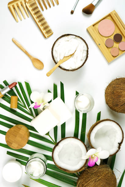 istock Coconut cosmetics with soaps, moisturizers and beauty products. 1225884430