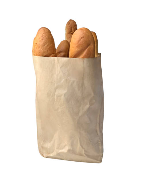 белый хлеб в продуктовой бумажный пакет изолированы на фоне - cereal box food carbohydrate стоковые фото и изображения