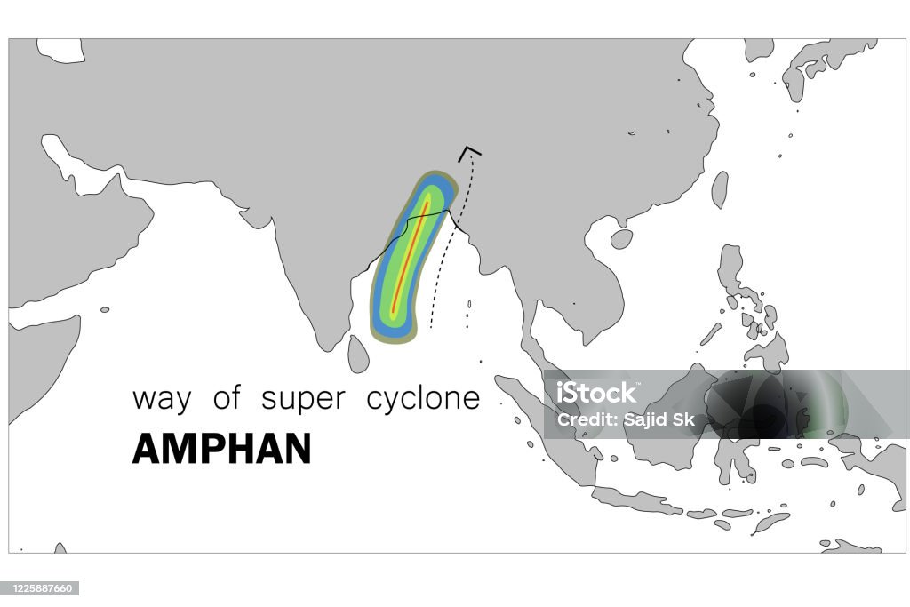 孟加拉灣上空超級氣旋安潘的衛星圖像。旋風的方式。 - 免版稅氣旋圖庫向量圖形