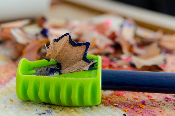 pencil Sharpener and crayon pencil scrap on white background