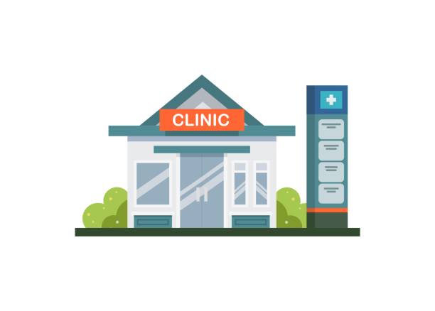 Medical clinic building. Simple flat illustration. Simple illustration of a medical clinic building building entrance illustrations stock illustrations