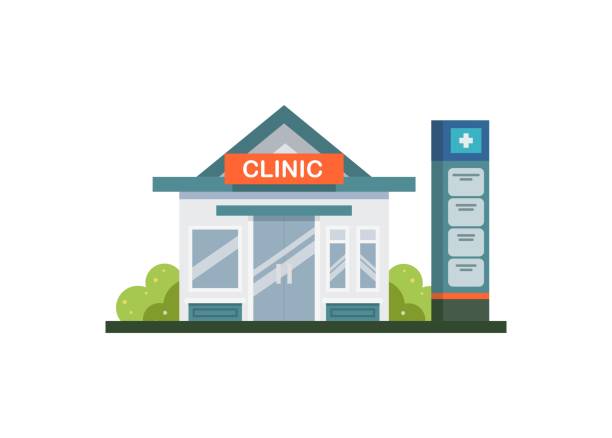 Medical clinic building. Simple flat illustration. Simple illustration of a medical clinic building store wall surrounding wall facade stock illustrations