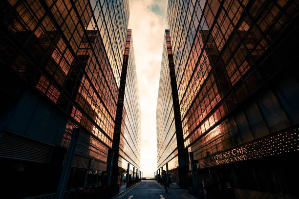 istock Looking up at golden skyscrapers 1225905524