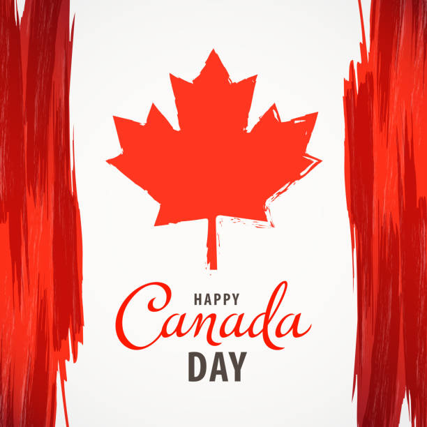 Canada Day Greeting Card Celebrating the national day of Canada with Canadian flag in paintbrush style canadian flag maple leaf computer icon canada stock illustrations