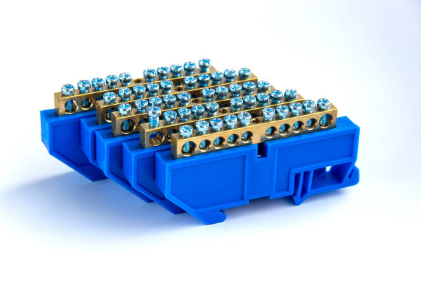 Electrical terminal blocks isolated on white background. connector or clamps for cables and wires.