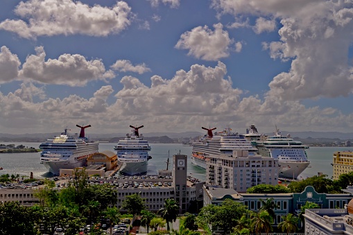 San Juan, Puerto Rico - January 2015: Cruise ships docking in port of San Juan