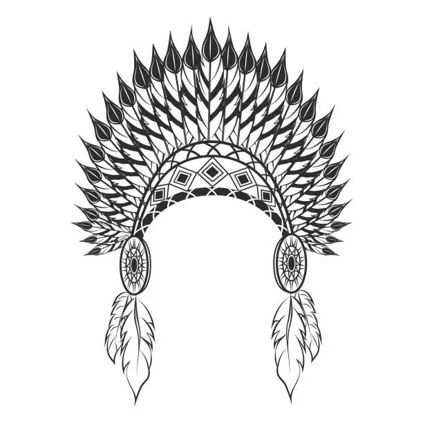 Vector illustration of American indian hat. Wild West theme. Monochrome style