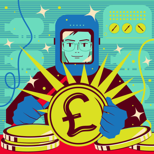 Smiling handsome welder wearing welding mask and repairing (or making) a Pound sign British currency Business Characters Vector Art Illustration.
Smiling handsome welder wearing welding mask and repairing (or making) a Pound sign British currency. british coins stock illustrations