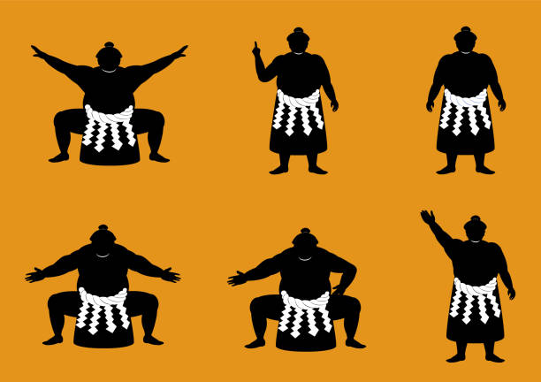 ilustrações, clipart, desenhos animados e ícones de japonês sumo wrestler silhueta arte vetorial - sumo