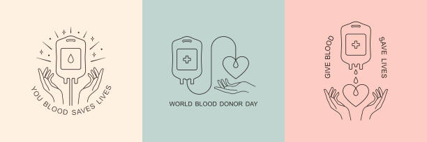 ilustrações de stock, clip art, desenhos animados e ícones de blood donation vector logo in minimal linear style, illustration isolated on white background - blood bag