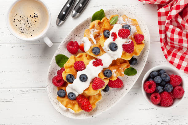 istock Delicious belgian waffles with summer berries 1225926690