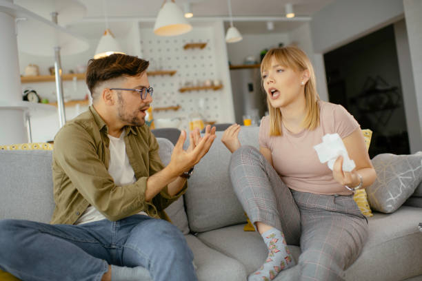 istock Boyfriend and girlfriend are arguing on the couch. 1225927424