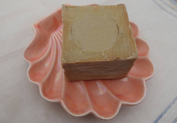 istock Aleppo soap on a soap dish in the shape of a scallop shell 1225928223