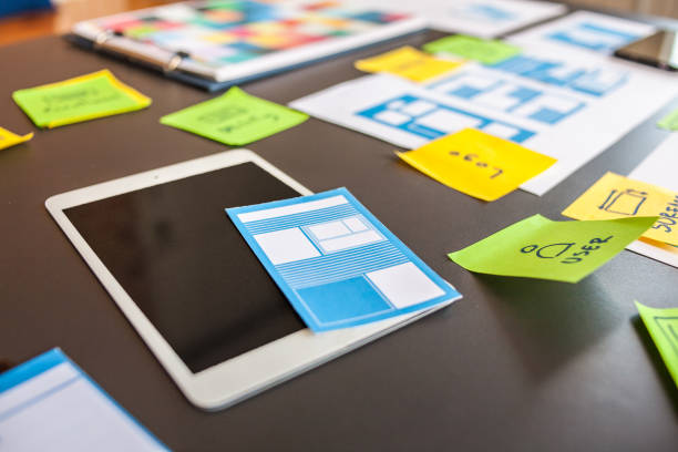 istock Website design team desk Design apps for mobile phones. UX UI design concept 1225930585