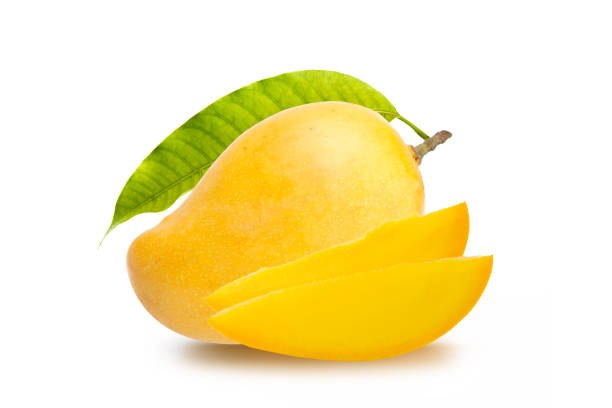 istock Mao fruit with slice and leaf isolated white background 1225930885