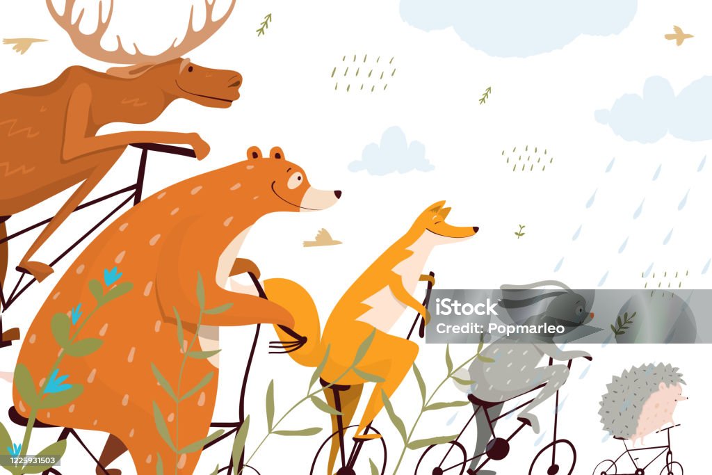 Ilustración de Paseo En Bicicleta Con Ilustración De Animales Salvajes Oso  Del Bosque Zorro Lobo Conejo Y Erizo Montando Bicicletas De Dibujos  Animados Ilustración y más Vectores Libres de Derechos de Andar