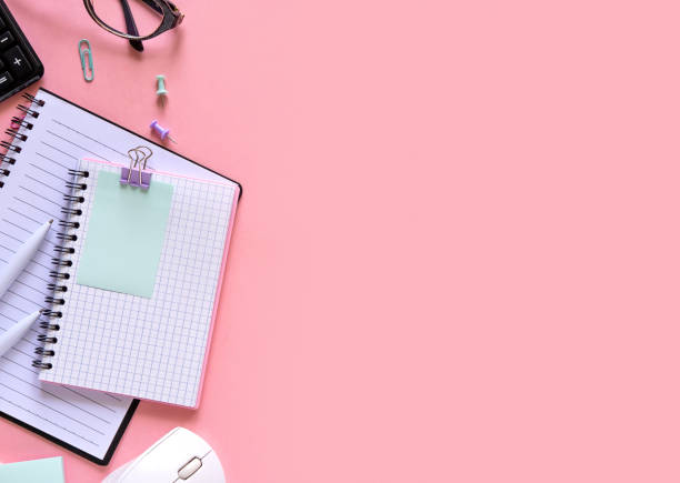 istock Blank paper notebook near stationery items.Mockup for design. 1225931685