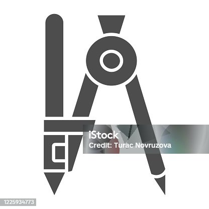 istock Drawing compass solid icon, school or engineering stationery concept, divider tool sign on white background, measuring compass symbol in glyph style for mobile and web. Vector graphics. 1225934773