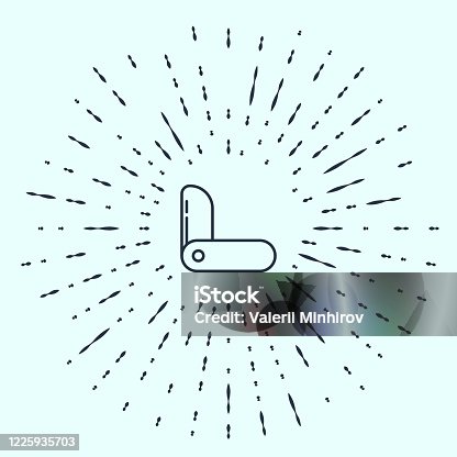 istock Black line Swiss army knife icon isolated on grey background. Multi-tool, multipurpose penknife. Multifunctional tool. Abstract circle random dots. Vector Illustration 1225935703