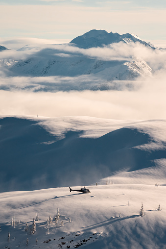 Heli-skiing in the Selkirk Mountains in British Columbia.