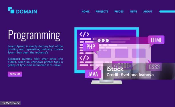 Pemrograman Desain Halaman Arahan Pc Dengan Kode Program Dan Ikon Java ...