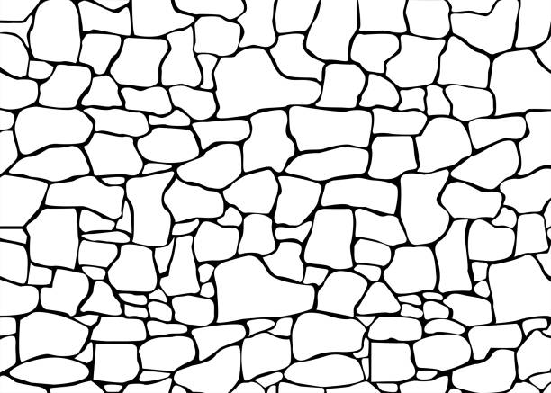 illustrations, cliparts, dessins animés et icônes de illustration de texture vectorielle de modèle de mur de pierre, illustration de texture vectorielle de silhouette de mur de pierre, modèle de pavage de plaque de pierre sans couture. modèle abstrait vectoriel sans couture. texture de traçage blanc noir - stone wall