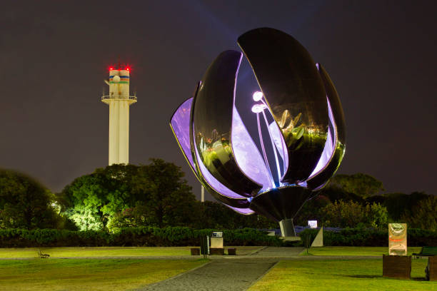 Buenos Aires, Argentina-March 02, 2020:  Floralis Generica.\n This is a huge artificial flower, made of steel and aluminum, which\