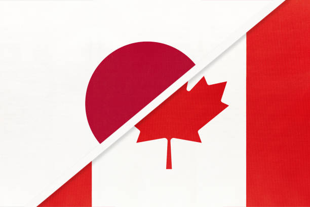 istock Japan and Canada, symbol of two national flags. Relationship between Asian and American countries. 1225941613