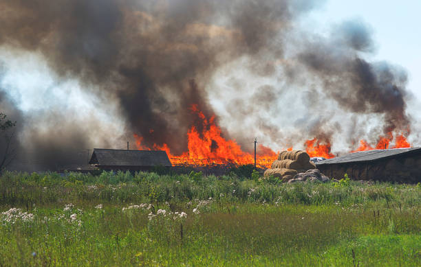 istock fire in the village in the warehouse 1225945940