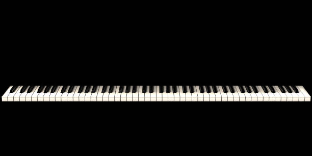 3D rendered image of piano, music instrument. Piano keyboard. Isolated on black background.