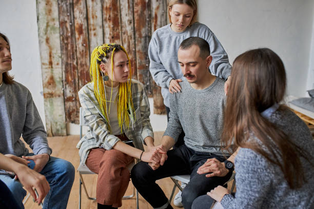 istock rehab group meeting, anonymous alcoholics 1225960463