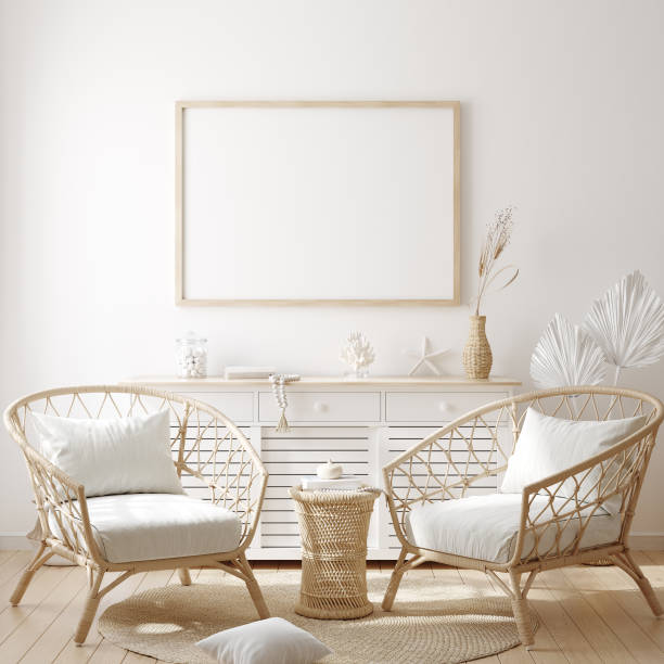 istock Mockup frame in cozy coastal style home interior 1225962854