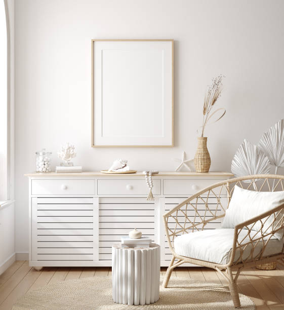 istock Mockup frame in cozy coastal style home interior 1225962855