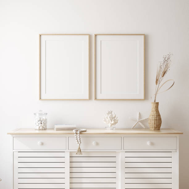 Mockup frame in cozy coastal style home interior