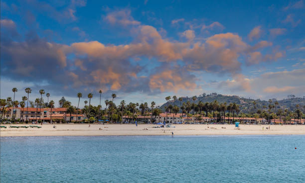 istock Palm Trees and Resort on Santa Barbara Beach at Dawn 1225963571