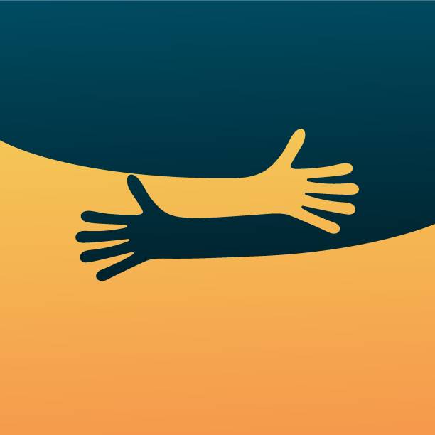 hug_blue_orange Hugging hands. Arm embrace, relationship hugged hands partnership teamwork illustrations stock illustrations