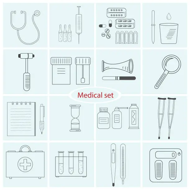 Vector illustration of Set collection of icons on the theme of medicine, vector illustration, design