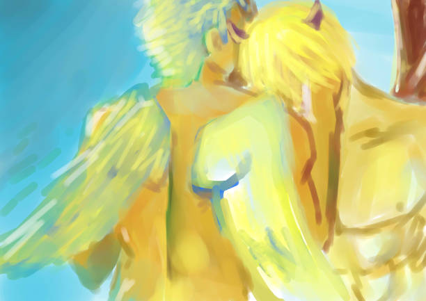 istock Hand drawn illustration with Angel and Demon. Digital Art. 1225967789