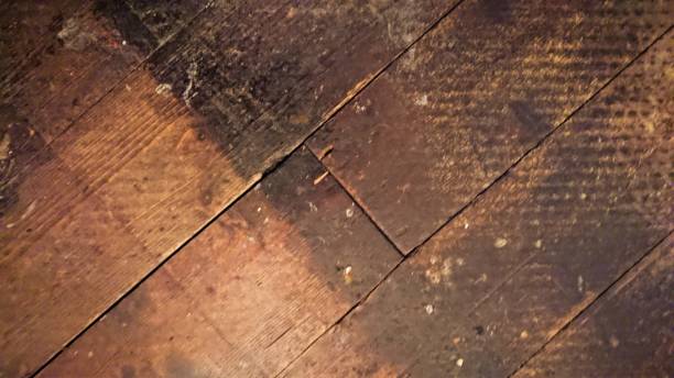 istock Old brown wood floorboards with join, diagonal alignment, landscape, diagonal, pattern 1225968395