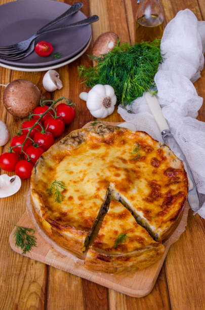 istock Baked pancakes (crepes) with mushrooms and bechamel sauce 1225968586