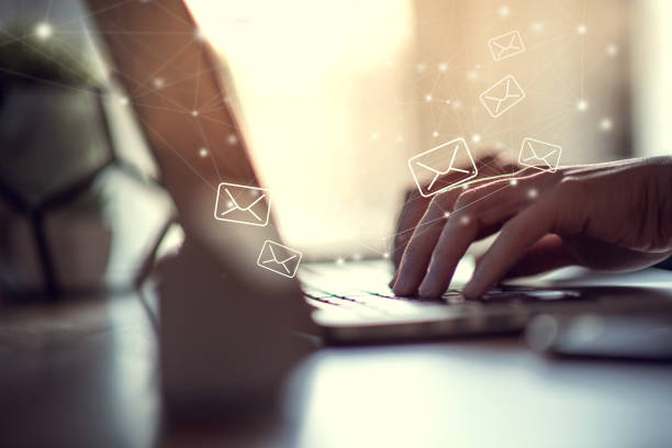 istock Closeup Woman hand using Laptop pc with email icon, Work from home, Email concept 1225969537