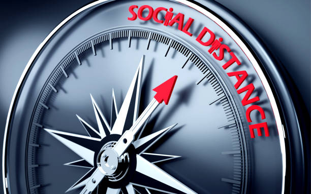 istock Social Distance Message is Pointing By A 3D Compass Needle 1225970945