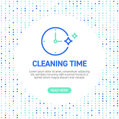Cleaning Time Line Icons. Simple Outline Icons with Pattern