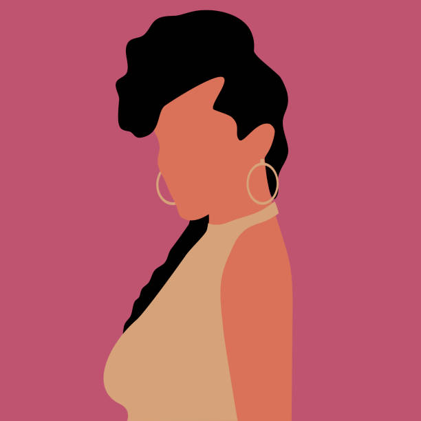 African-American woman minimalist portrait illustration Portrait of an African-American woman in a evening gown. Illustration made in a minimalist style made up of simple shapes. black hair illustrations stock illustrations