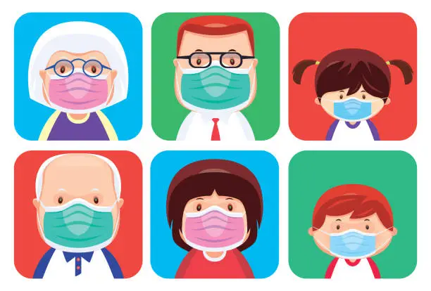 Vector illustration of people wearing face masks