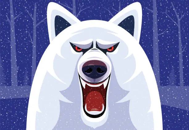 Vector illustration of arctic wolf yawning