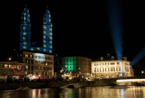 istock Video proection on Zurich Grossmunster on Zurich Fest. 1225980721